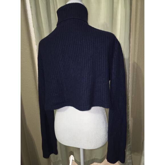 Polo Ralph Lauren Navy Cropped 100% Wool Turtleneck, Soft, Women's Large - Picture 7 of 7